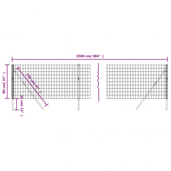 Vielinė tinklinė tvora, žalia, 0,8x25m, galvanizuotas plienas