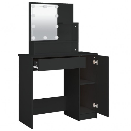 Kosmetinis staliukas su LED, juodas, 86,5x35x136cm
