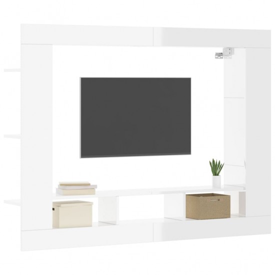 Televizoriaus spintelė, balta, 152x22x113cm, mediena, blizgi