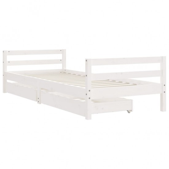 Vaikiškos lovos rėmas su stalčiais, baltas, 90x200cm, pušis
