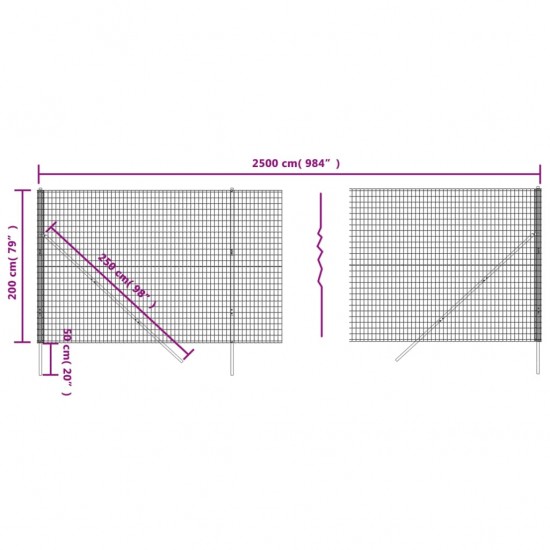 Vielinė tinklinė tvora, antracito, 2x25m, galvanizuotas plienas