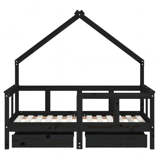 Vaikiškos lovos rėmas su stalčiais, juodas, 70x140cm, pušis