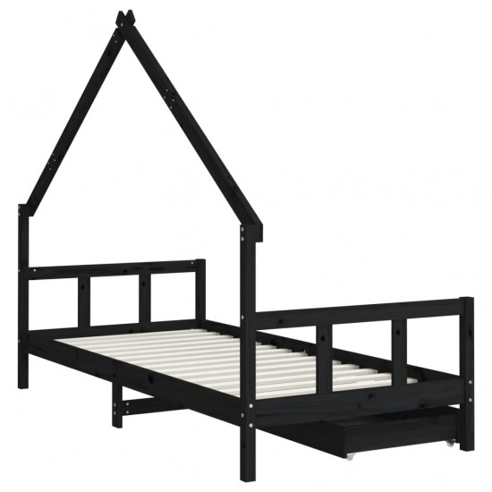 Vaikiškos lovos rėmas su stalčiais, juodas, 90x200cm, pušis