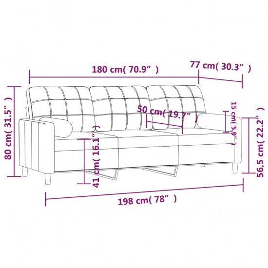 Trivietė sofa su pagalvėlėmis, šviesiai pilka, 180cm, audinys