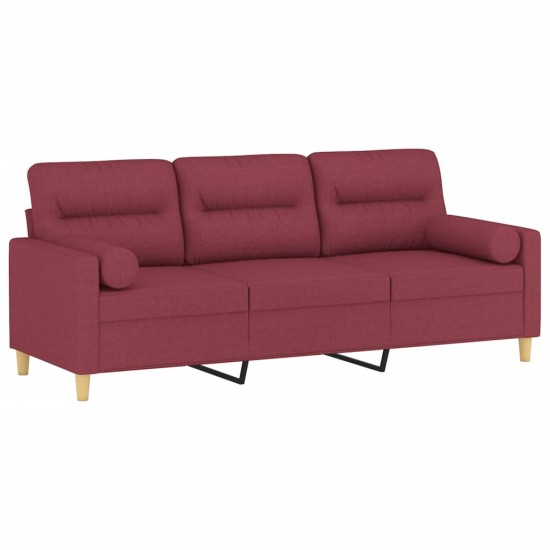 Trivietė sofa su pagalvėlėmis, raudonojo vyno, 180cm, audinys