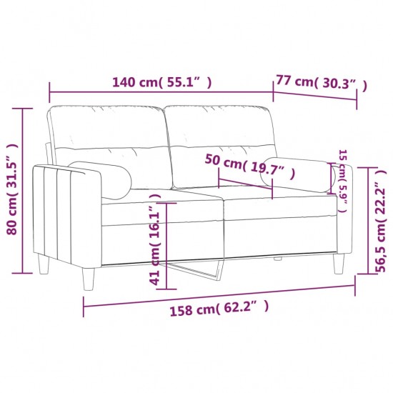 Dvivietė sofa su pagalvėlėmis, šviesiai pilka, 140cm, audinys