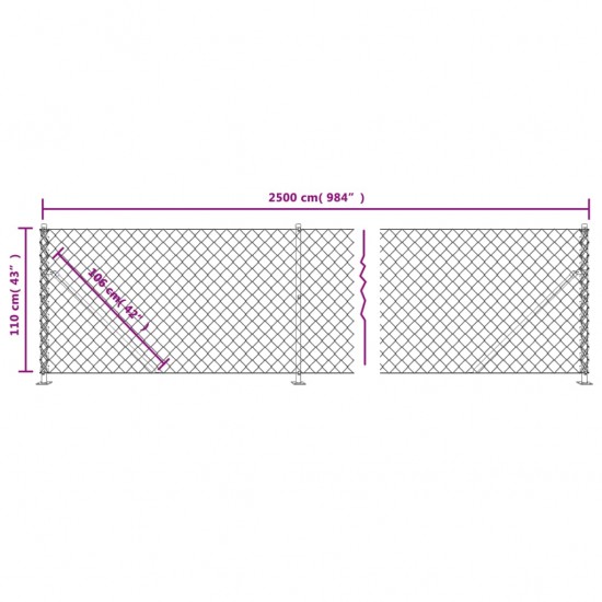 Tinklinė tvora su flanšais, sidabrinės spalvos, 1,1x25m
