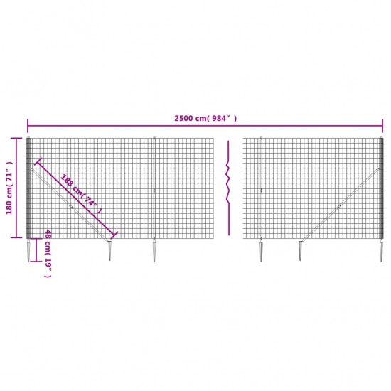 Vielinė tinklinė tvora su smaigais, antracito spalvos, 1,8x25m