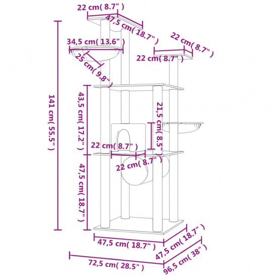 Draskyklė katėms su stovais iš sizalio, kreminės spalvos, 141cm