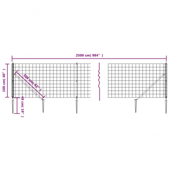 Vielinė tinklinė tvora su smaigais, antracito spalvos, 1x25m