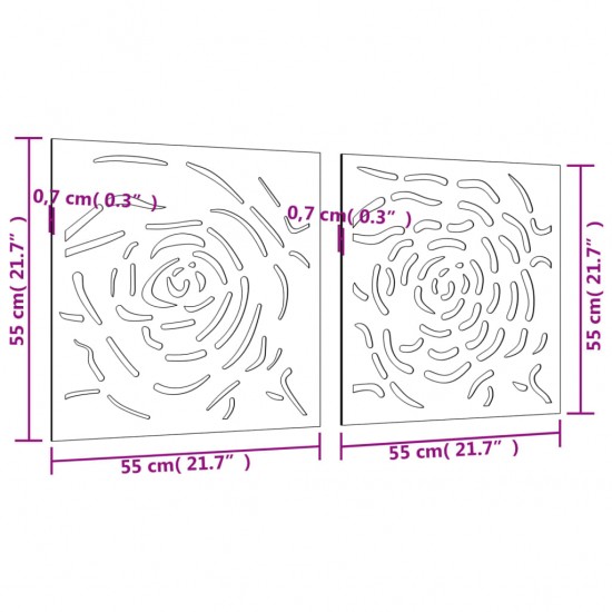 Sodo sienos dekoracija, 2 dalių, 55x55cm, corten plienas, rožė