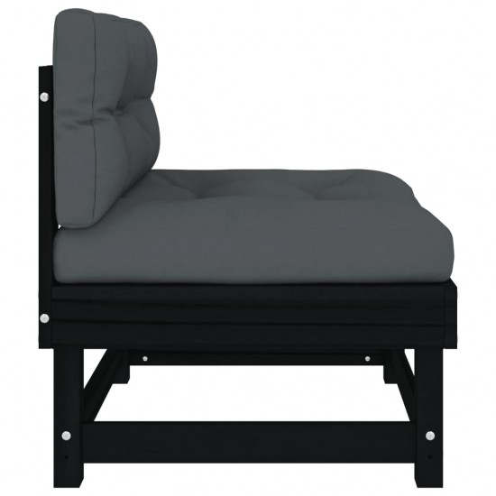 Vidurinė sofos dalis su pagalvėlėmis, juoda, pušies masyvas