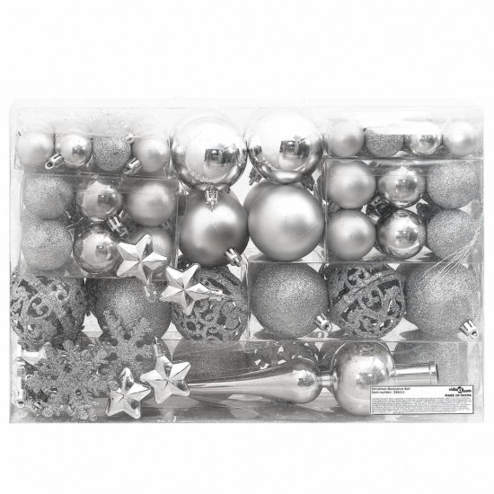 Kalėdinių žaisliukų rinkinys, 111vnt., sidabro, polistirenas