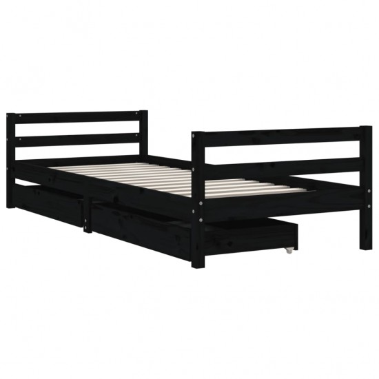 Vaikiškos lovos rėmas su stalčiais, juodas, 90x190cm, pušis