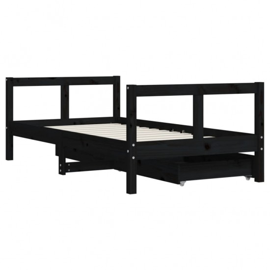 Vaikiškos lovos rėmas su stalčiais, juodas, 80x160cm, pušis