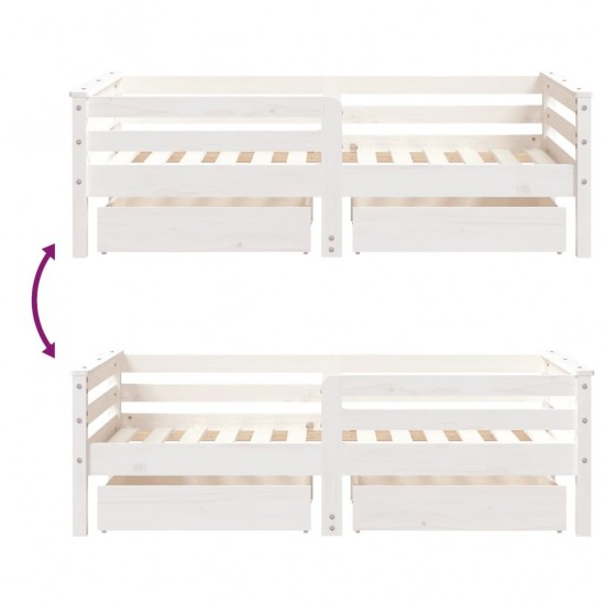 Vaikiškos lovos rėmas su stalčiais, baltas, 70x140cm, pušis