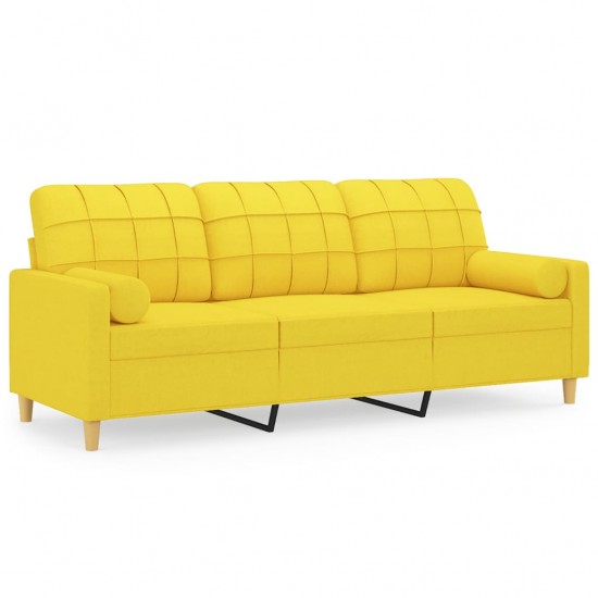 Trivietė sofa su pagalvėlėmis, šviesiai geltona, 180cm, audinys