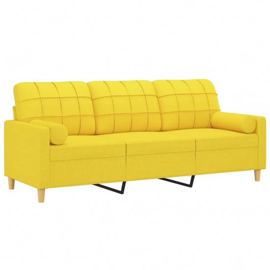 Trivietė sofa su pagalvėlėmis, šviesiai geltona, 180cm, audinys