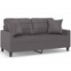 Dvivietė sofa su pagalvėlėmis, pilka, 140cm, dirbtinė oda