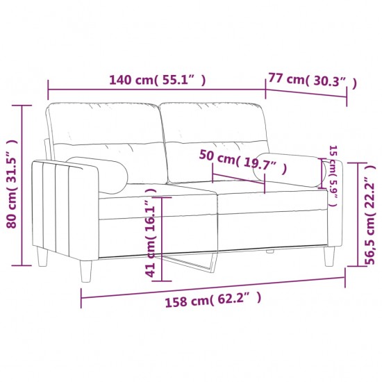 Dvivietė sofa su pagalvėlėmis, rudos spalvos, 140cm, audinys