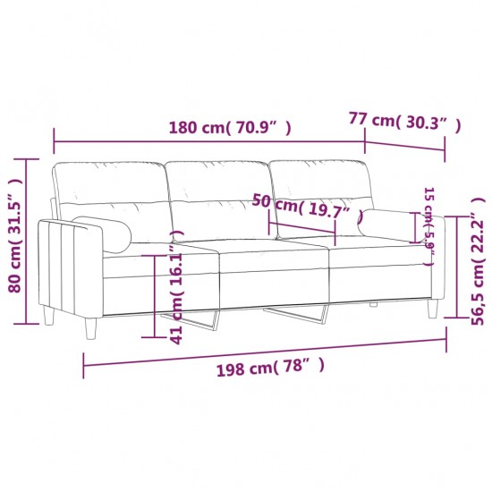 Trivietė sofa su pagalvėlėmis, tamsiai pilka, 180cm, audinys