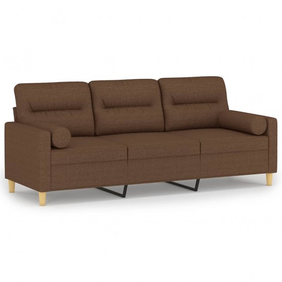 Trivietė sofa su pagalvėlėmis, rudos spalvos, 180cm, audinys