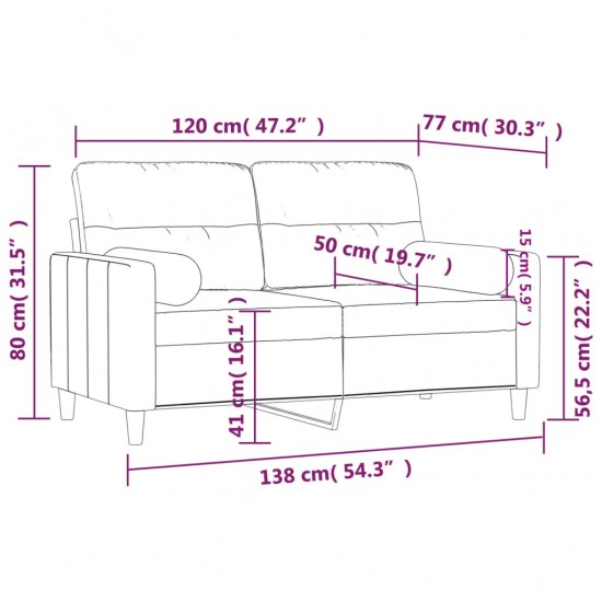 Dvivietė sofa su pagalvėlėmis, šviesiai geltona, 120cm, audinys