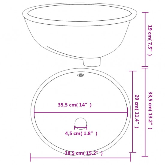 Vonios kambario praustuvas, baltas, 38,5x33,5x19 cm, keramika