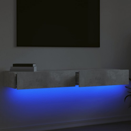 TV spintelės su LED lemputėmis, 2vnt., betono, 60x35x15,5cm