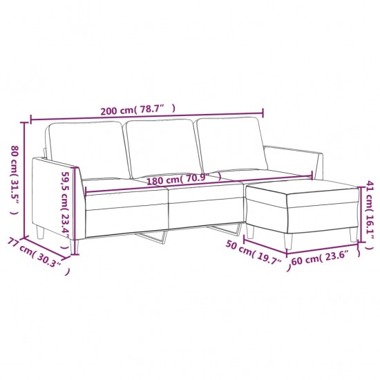 Trivietė sofa su pakoja, juodos spalvos, 180cm, dirbtinė oda