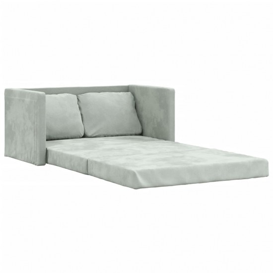 Grindų sofa-lova, 2-1, šviesiai pilka, 122x204x55cm, aksomas