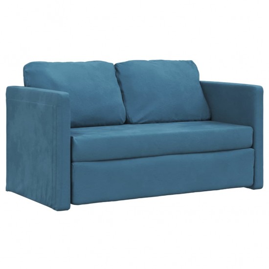 Grindų sofa-lova, 2-1, mėlynos spalvos, 122x204x55cm, aksomas