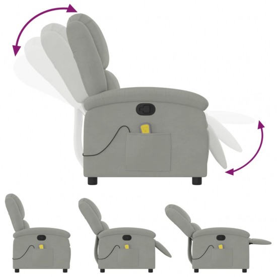 Atlošiamas masažinis krėslas, šviesiai pilkos spalvos, aksomas