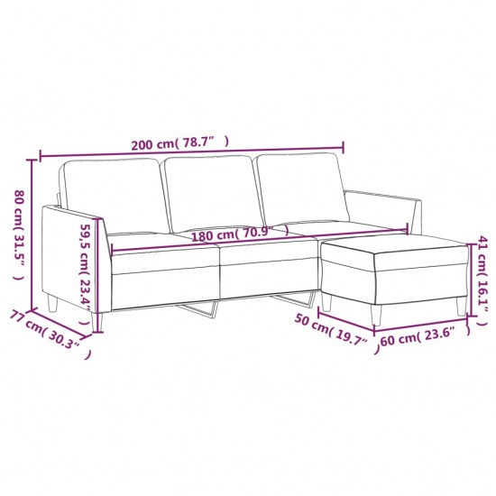 Trivietė sofa su pakoja, kreminės spalvos, 180cm, dirbtinė oda