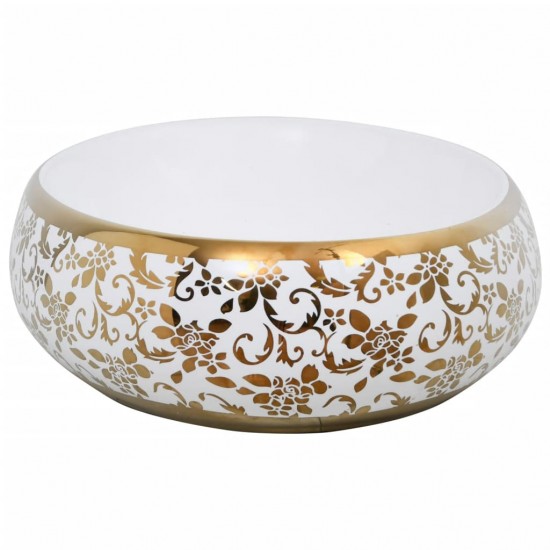 Praustuvas, baltas/auksinis, 59x40x15cm, keramika