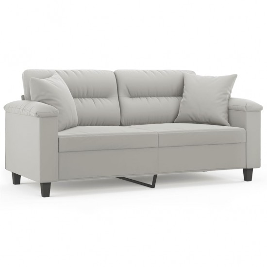 Dvivietė sofa su pagalvėmis, pilka, 140cm, mikropluošto audinys