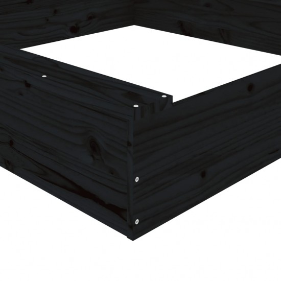 Smėlio dėžė su sėdynėmis, juoda, pušies masyvas, kvadratinė