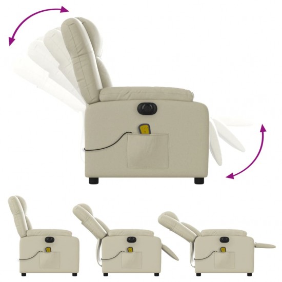 Elektrinis atlošiamas masažinis krėslas, kreminis, dirbtinė oda