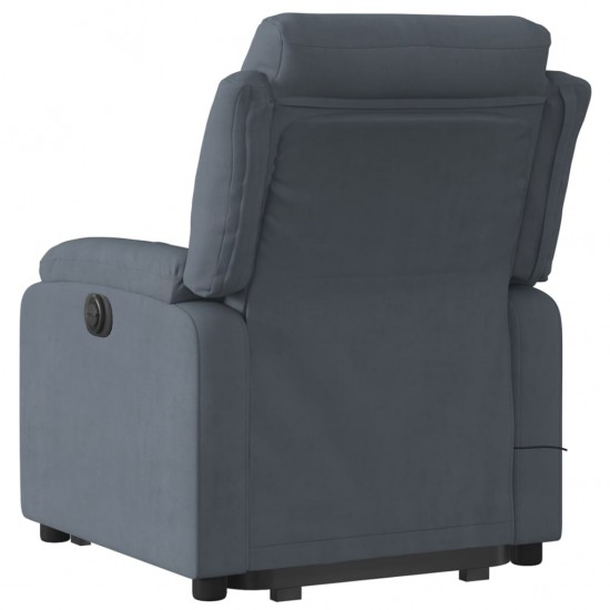 Atsistojantis masažinis krėslas, tamsiai pilkas, aksomas