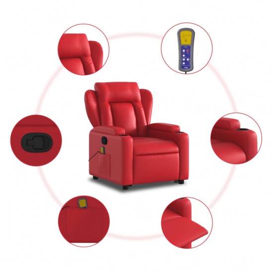 Atsistojantis masažinis krėslas, raudonas, dirbtinė oda