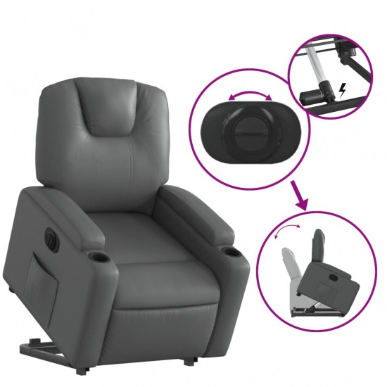 Atsistojantis elektrinis krėslas, pilkas, dirbtinė oda