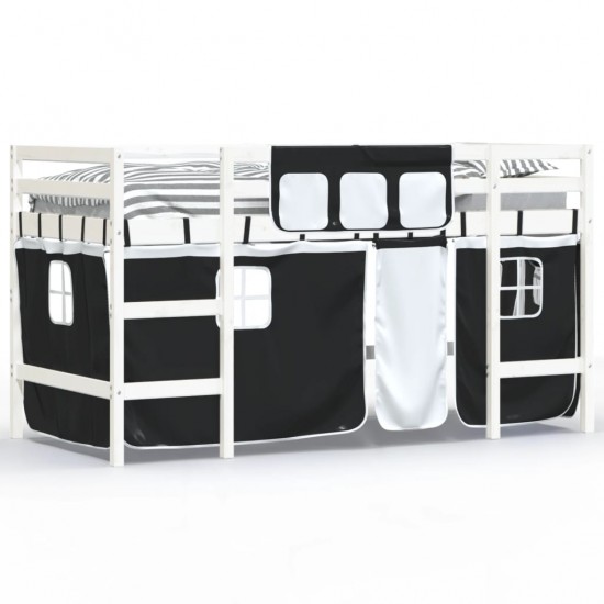 Aukšta lova su užuolaidomis, balta/juoda, 80x200cm, pušis