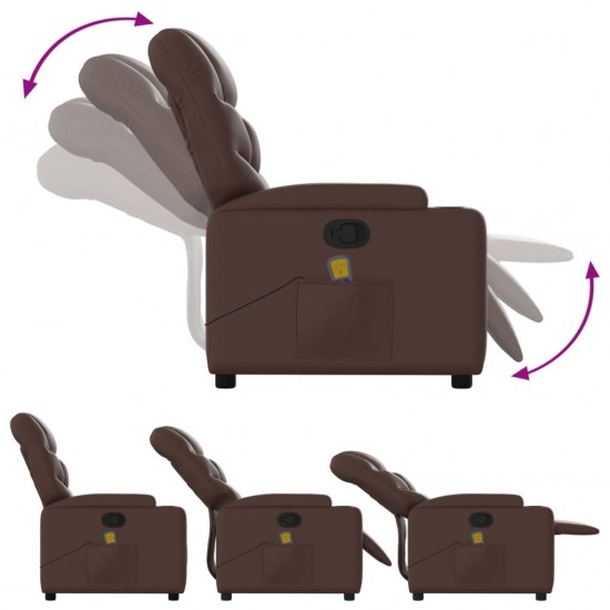 Atsistojantis atlošiamas masažinis krėslas, rudas, dirbtinė oda