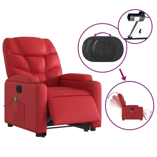 Atsistojantis masažinis krėslas, raudonas, dirbtinė oda