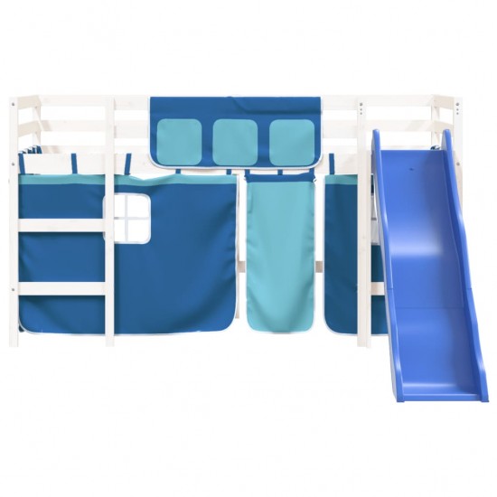 Aukšta vaikiška lova su užuolaidomis, mėlyna, 90x190cm, pušis