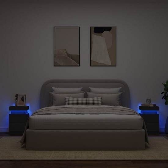 Naktinės spintelės su LED lemputėmis, 2vnt., juodos, 35x39x55cm