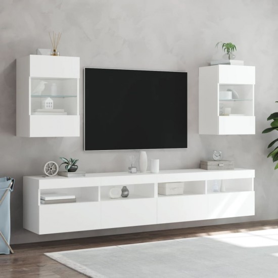 Sieninė TV spintelė su LED lemputėmis, balta, 40x30x60,5cm