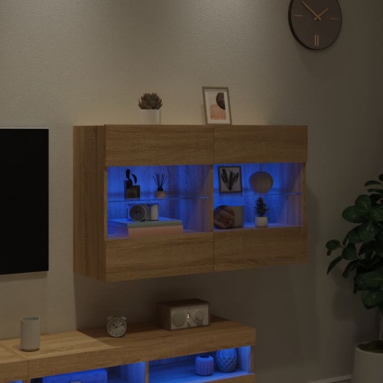 Sieninė TV spintelė su LED lemputėmis, ąžuolo, 98,5x30x60,5cm