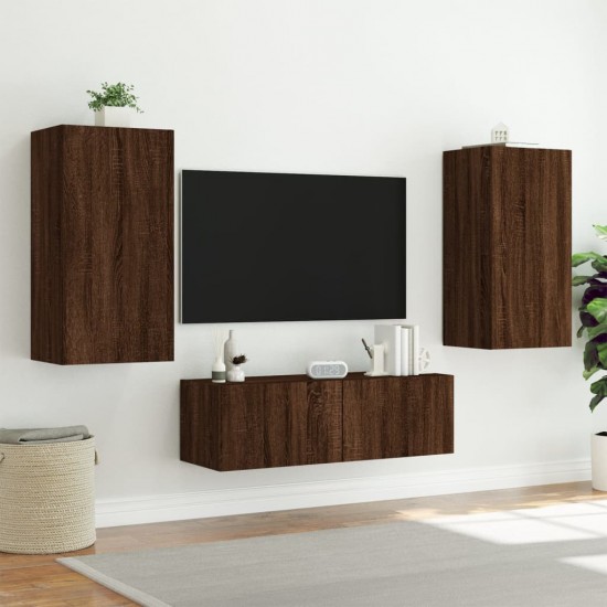 Sieninė TV spintelė su LED lemputėmis, ruda, 40,5x35x80cm