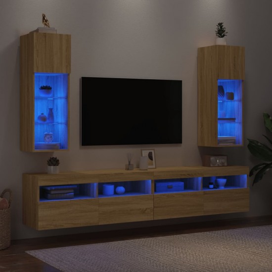 TV spintelės su LED lemputėmis, 2vnt., ąžuolo, 30,5x30x90cm